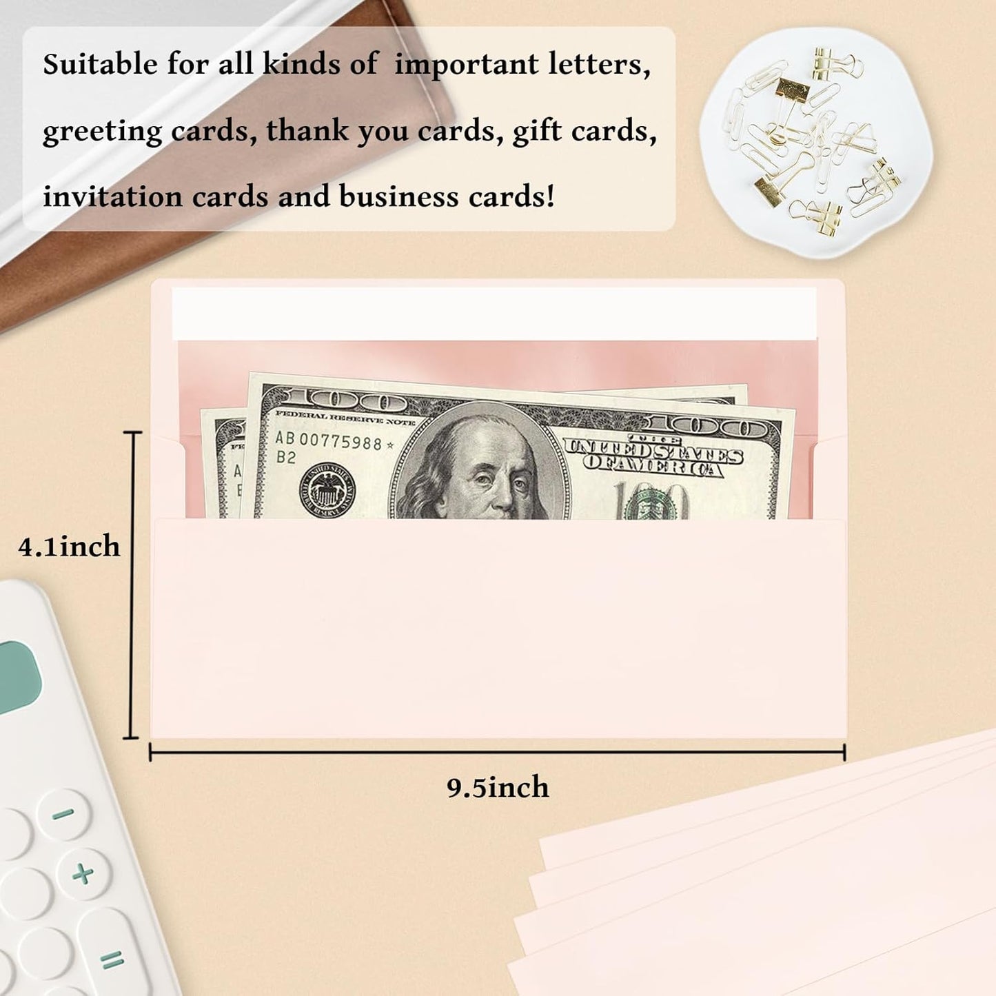 200 Pack #10 Blush Pink Business Envelopes with Metallic Rose Gold Foil Lining, Standard Letter Size Mailing Envelopes Self Seal for Checks Invoices Party Birthday Wedding, 4 1/8 x 9 1/2 Inch