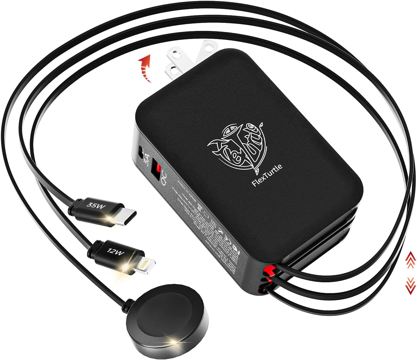 Apple Watch Charger Travel Essentials, 5 in 1 Travel Charging Station for Apple Devices, Retractable Wall Charger with 3*3.2ft Retractable Cables, Fast Charger Block for Apple Gear (Black)