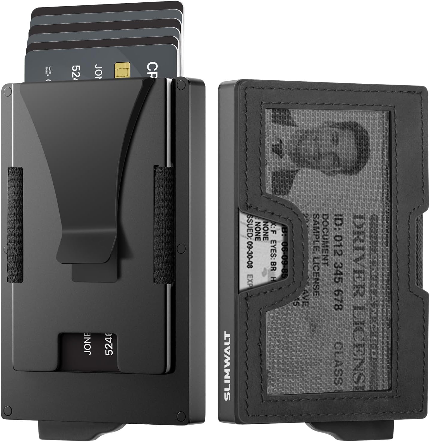 Wallet for Men with Money Clip and ID Window - Holds 20 Cards, RFID Blocking Card Holder Wallets with Smart Card Slot, Minimalist Mens Wallet, Metal Pop Up Wallet, Gifts for Men Black