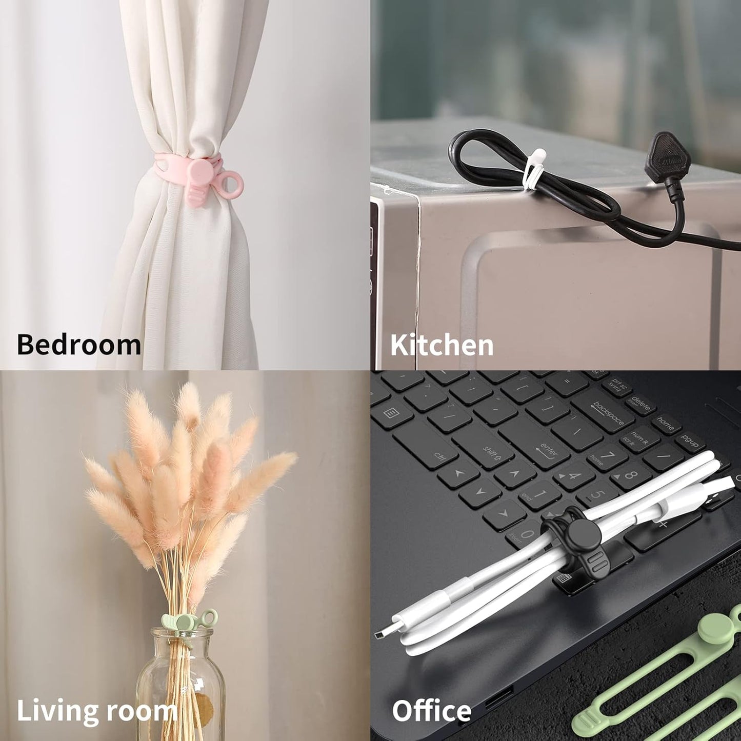20pcs Silicone Cable Ties,Reusable Cable Management Organizer, Wire Ties，Travel Cord Ties，Cord Organizer for Bundling Cable Cords in Home,Office,Kitchen,School(White Black)