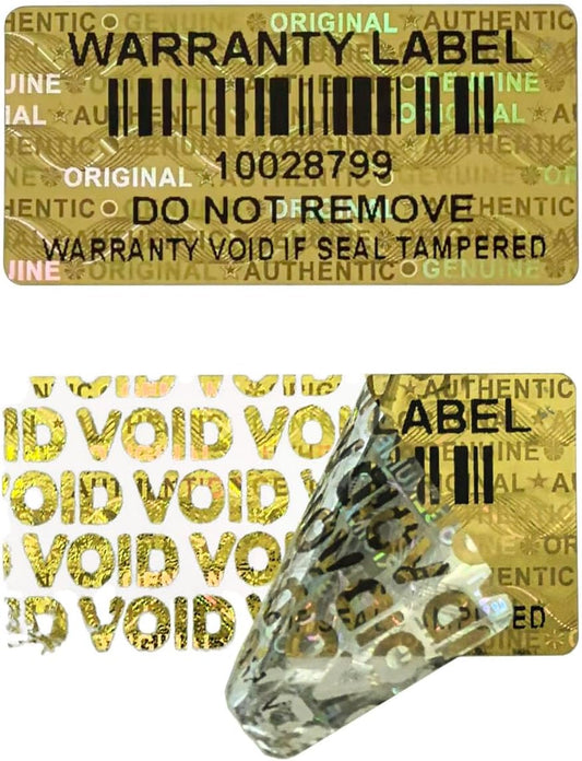 520pcs Tamper Evident Proof Stickers with Barcode Hologram Security Labels Genuine Warranty Seal with Unique Serial Number(1.2 X 0.6 Inch Gold)