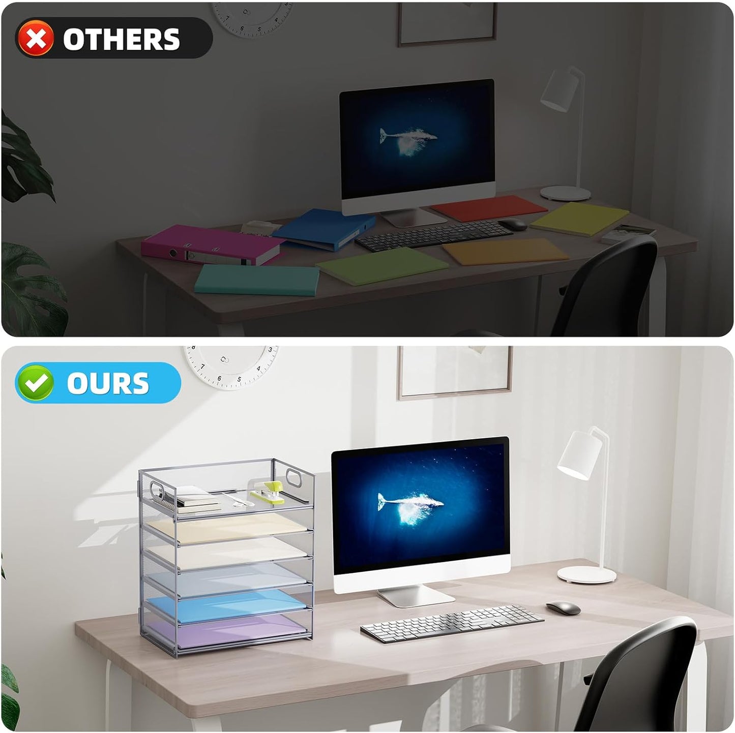 Marbrasse 6 Tier Paper Organizer Letter Tray - Mesh Desk File Organizer with Handle, Paper Sorter for Letter/A4 Office File Folder Holder - Grey