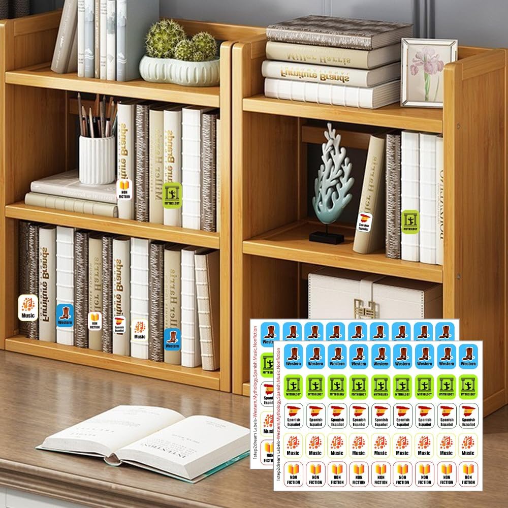 Library Genre Book Spine Labels | Classroom Classification Stickers Set of 450pcs | Nonfiction, Western, Mythology, Spanish, Music