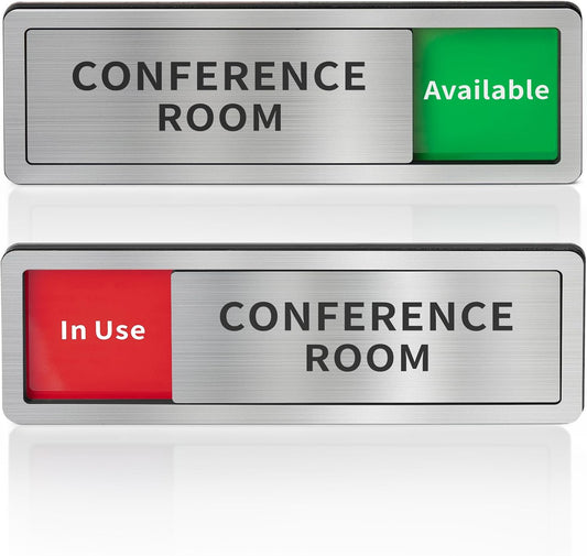 Conference Room Office Door Signs Do Not Disturb, In Use/Available Slider Sign for Home Office Wellness Conference Vacant Occupied Privacy Sliding Door Sign，Brushed Silver