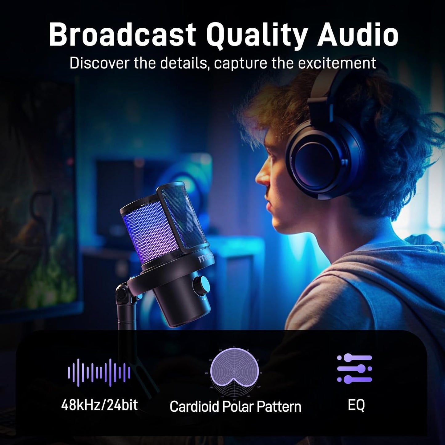 MAONO Wireless Microphone for PC,Gaming Streaming Condenser Mic with Software AI Voice Change,3-Level Noise Cancellation,Custom EQ,Gain Control USB Mic for Podcast Recording (DM40-Black)