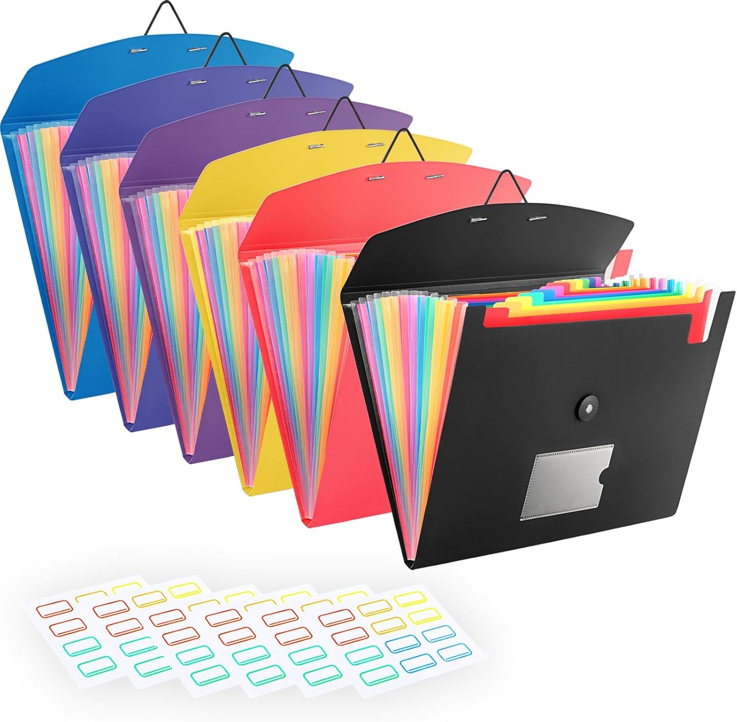 6 Pack Accordion File Organizer with Labels, 13 Pocket Expanding File Folder for Letter Size A4 Papers, Ideal for Home, Office Supplies, College Essentials