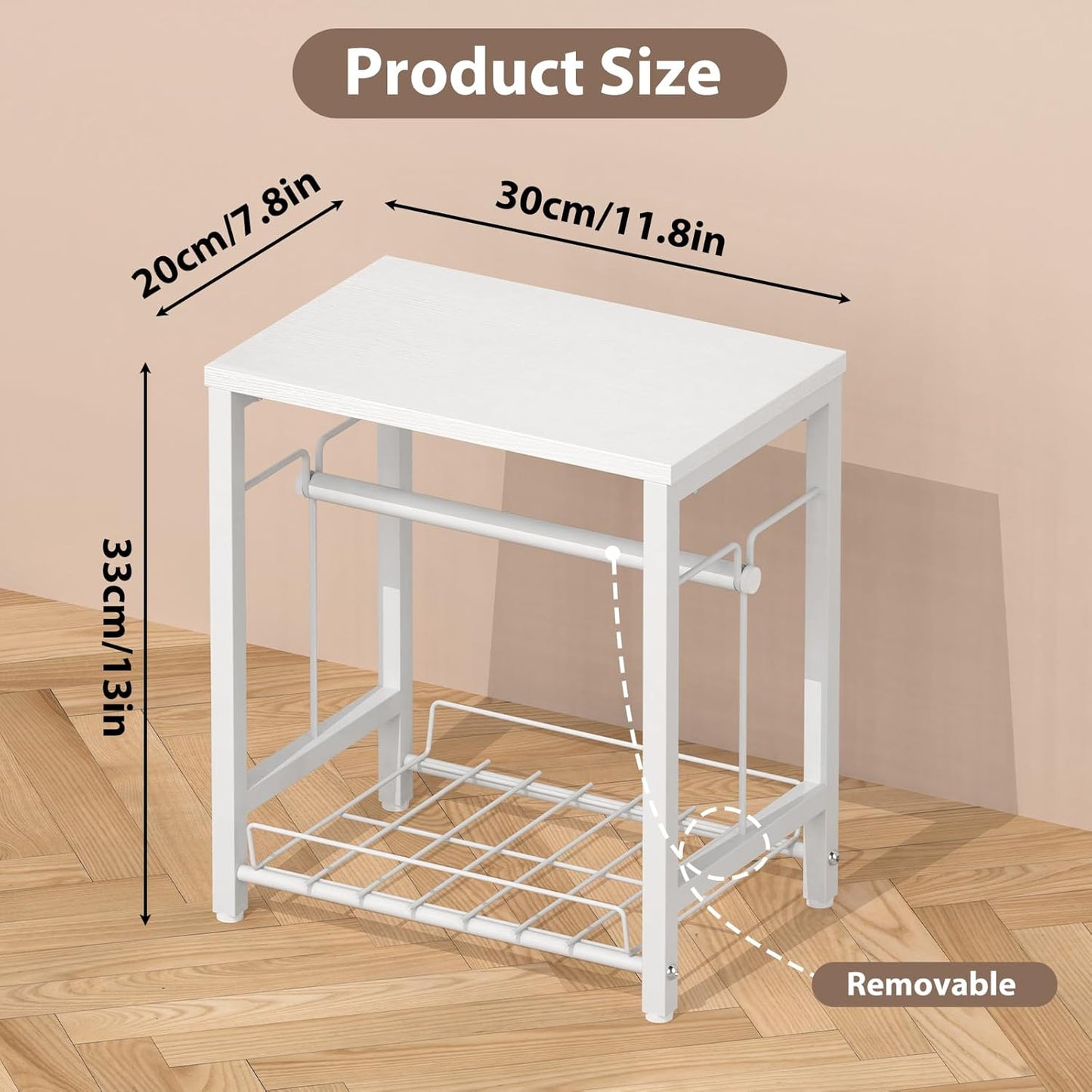 NANANARDOSO Label Holder for Thermal Printer with Basket,Wooden Label Holder for Shipping Label Printer,Sticker Roll Holder for Home, Office Small Business,White