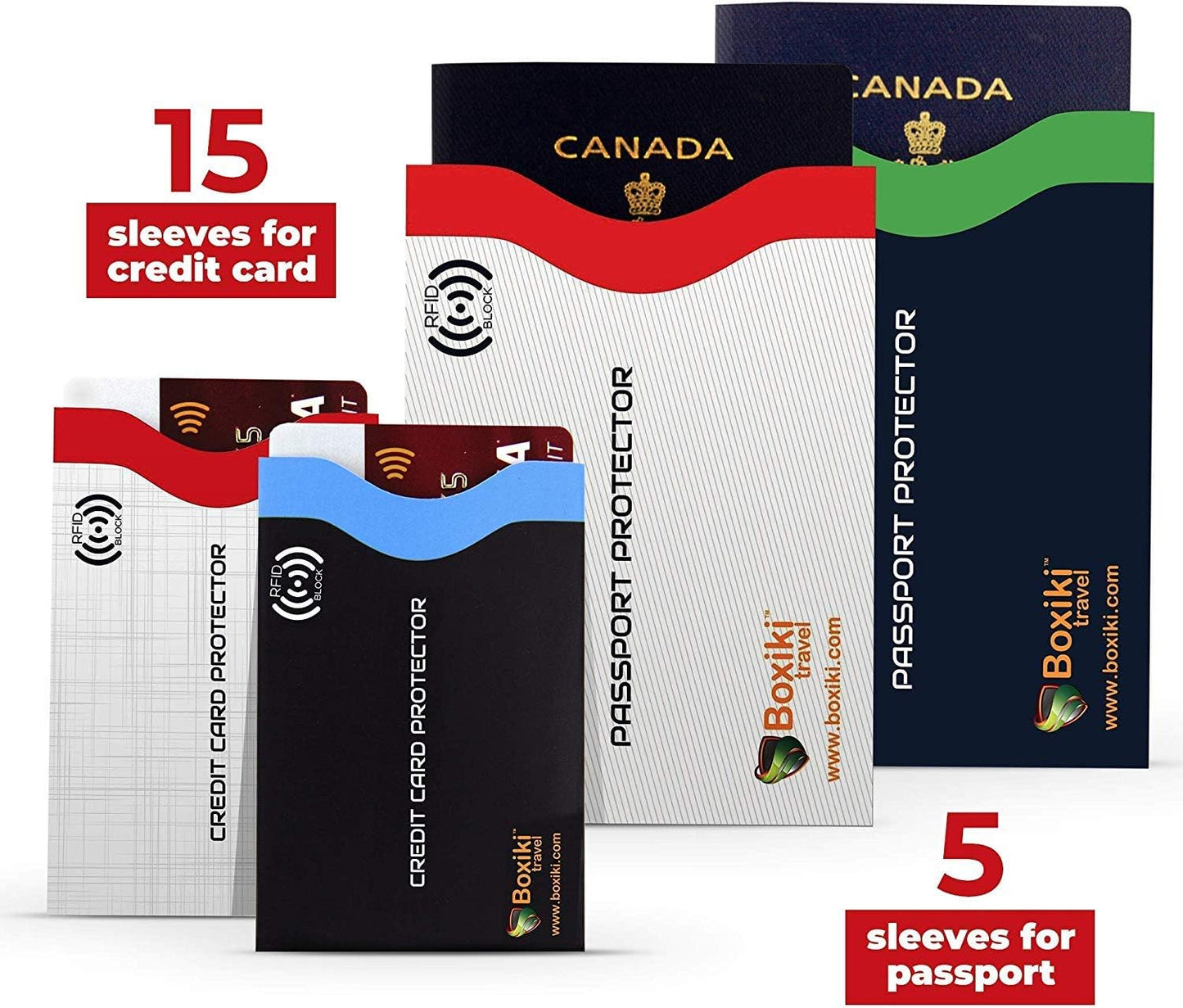 RFID Blocking Sleeves, 20-Pack Set, Color Coding System, Identity Theft Prevention RFID Card Holder And Credit Card Protector (15 Credit Card Sleeves + 5 Passport Holders) (Navy Blue)