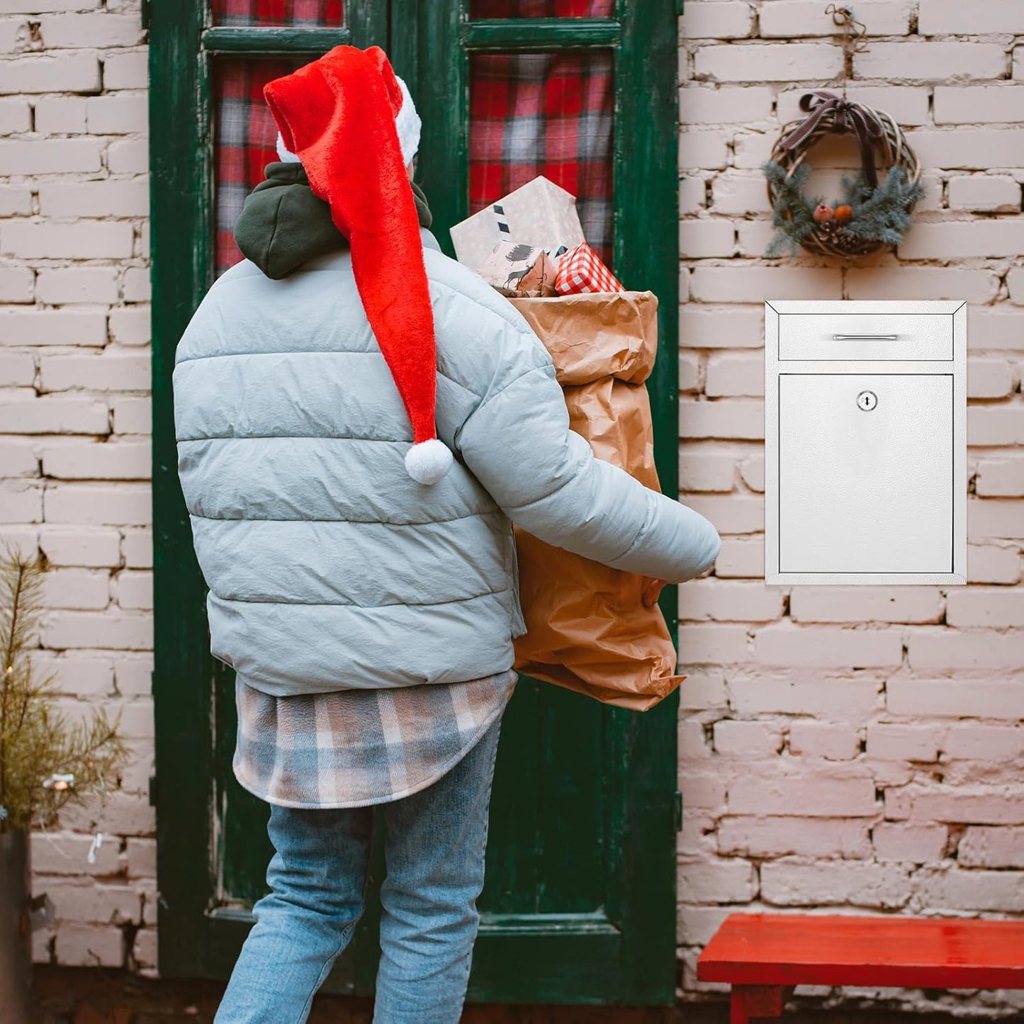 Locking Mailbox with Key for Outdoor 12.2 x 8.5 x 3 Inches Large Wall Mount Mail Box with Lock Security Mail Drop Metal Collection Boxes Hanging Secure Postbox(Creamy White)