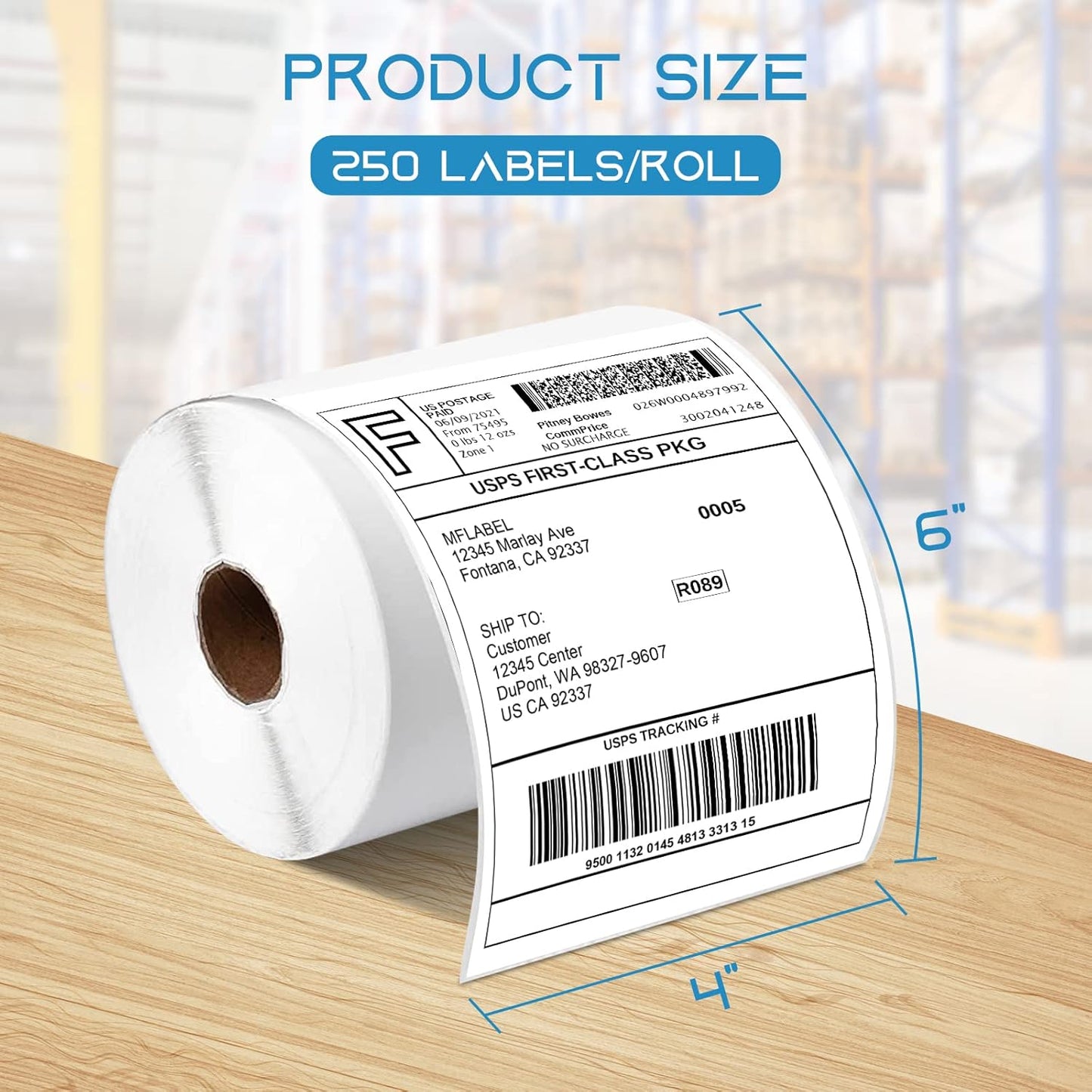 MFLABEL 4x6 Direct Thermal Shipping Labels - 10 Rolls of 250 Labels, Perforated Easy-Peel Blank Address Labels for Thermal Printers, Compatible with Rollo, Munbyn, Zebra for UPS, Amazon, eBay, Shopify