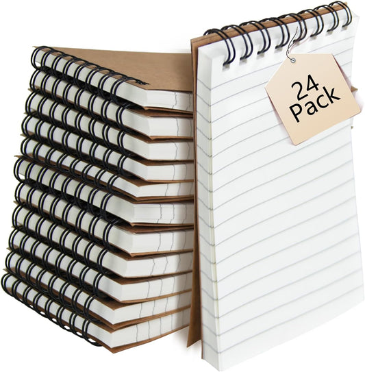 Memo Pads 24 packs, Small 3x5 Spiral Notepads, Office Style Mini Notebook, Small Notepad Pocket Size, Pocket Notebooks for Home, College, Work or School - Lined College Ruled Paper