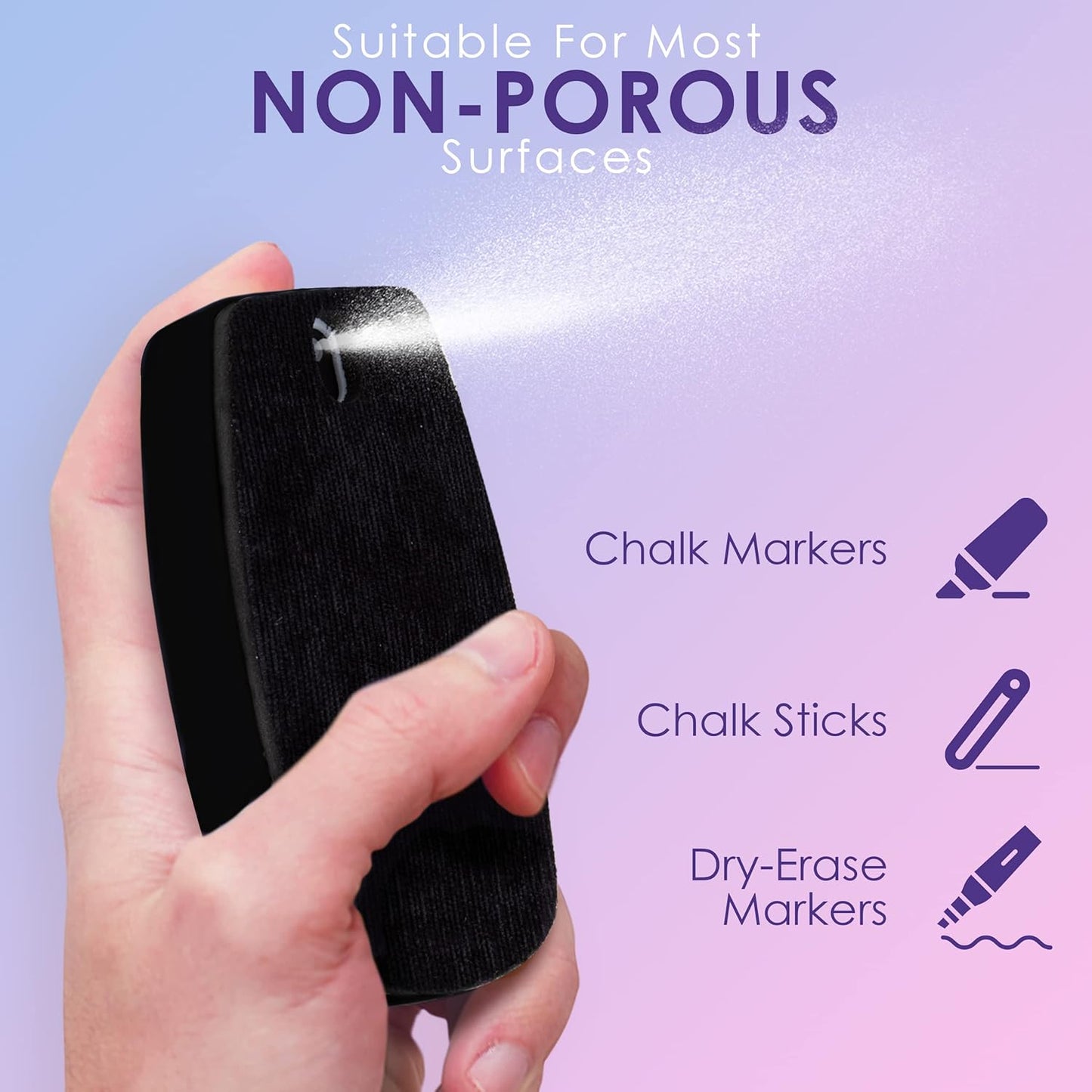 Loddie Doddie 2-in-1 Magnetic Whiteboard Eraser & Dry Erase Board Cleaner Spray - Black Ergonomic Design & Magnetic Microfiber Cloth - Non-Toxic Low-Odor Formula - Use with Dry Erase Markers