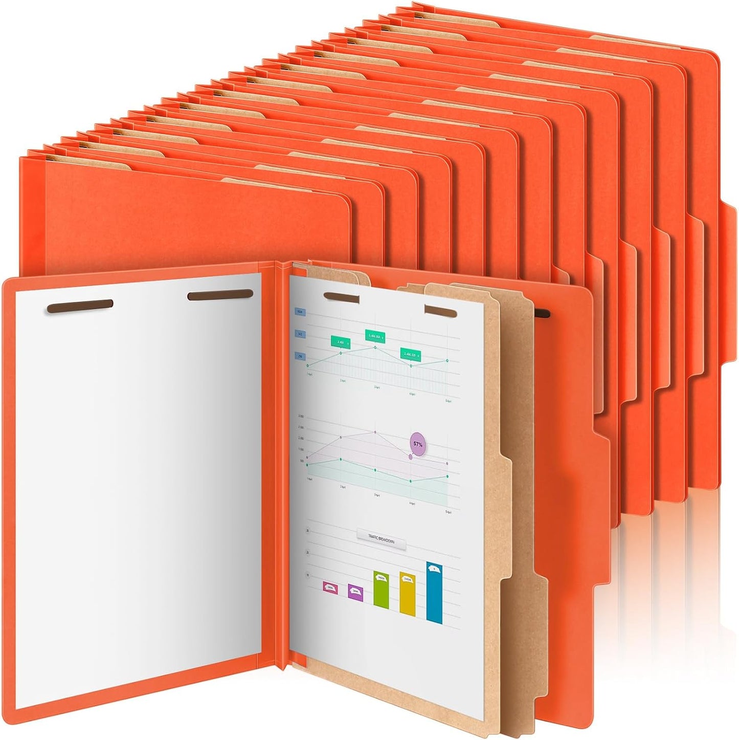 48 Pcs Classification Folders Letter Size, 2 Divider Pressboard File Folders with 3. 5 Inch Expansion, 2 Prongs Fastener, Heavy Duty Office File Organizers for Teachers, Medical (Orange)
