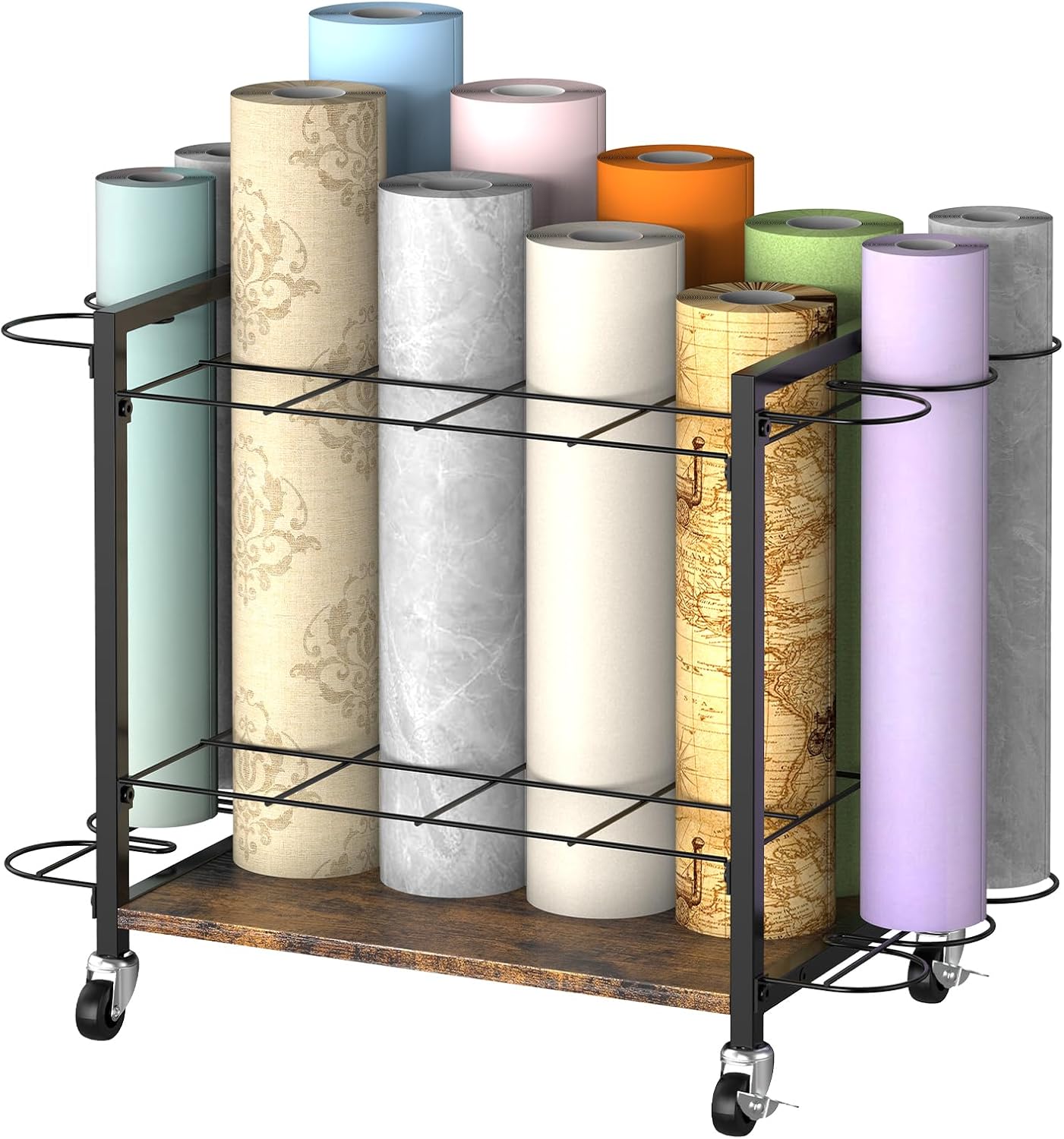 Blueprint Storage Rack Cart,18 Slots Blueprint Holder with Wheels,Used for Wrapping Paper Storage,Gift Wrapping Organizer Storage,Organizing Posters, Architectural Plans and Artwork Stably(Brown)
