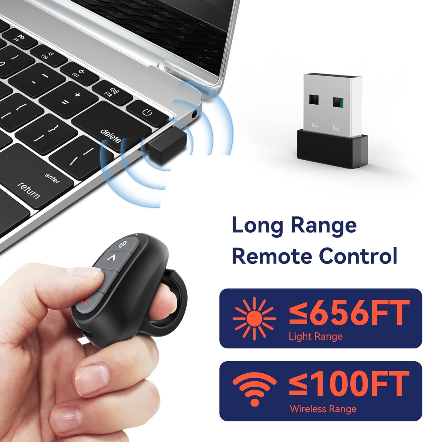 Presentation Clicker Wireless Presenter Remote: USB Rechargeable Finger Ring Clicker for PowerPoint Presentations, PowerPoint Clicker with Laser Pointer, Multi-OS Compatible