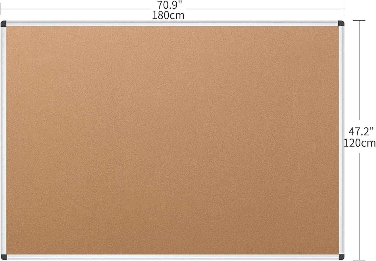 VIZ-PRO Large Cork Bulletin Board, 72 X 48 Inches, Wall-Mounted Corkboard with Silver Aluminium Frame for School, Office, and Home 6' X 4'
