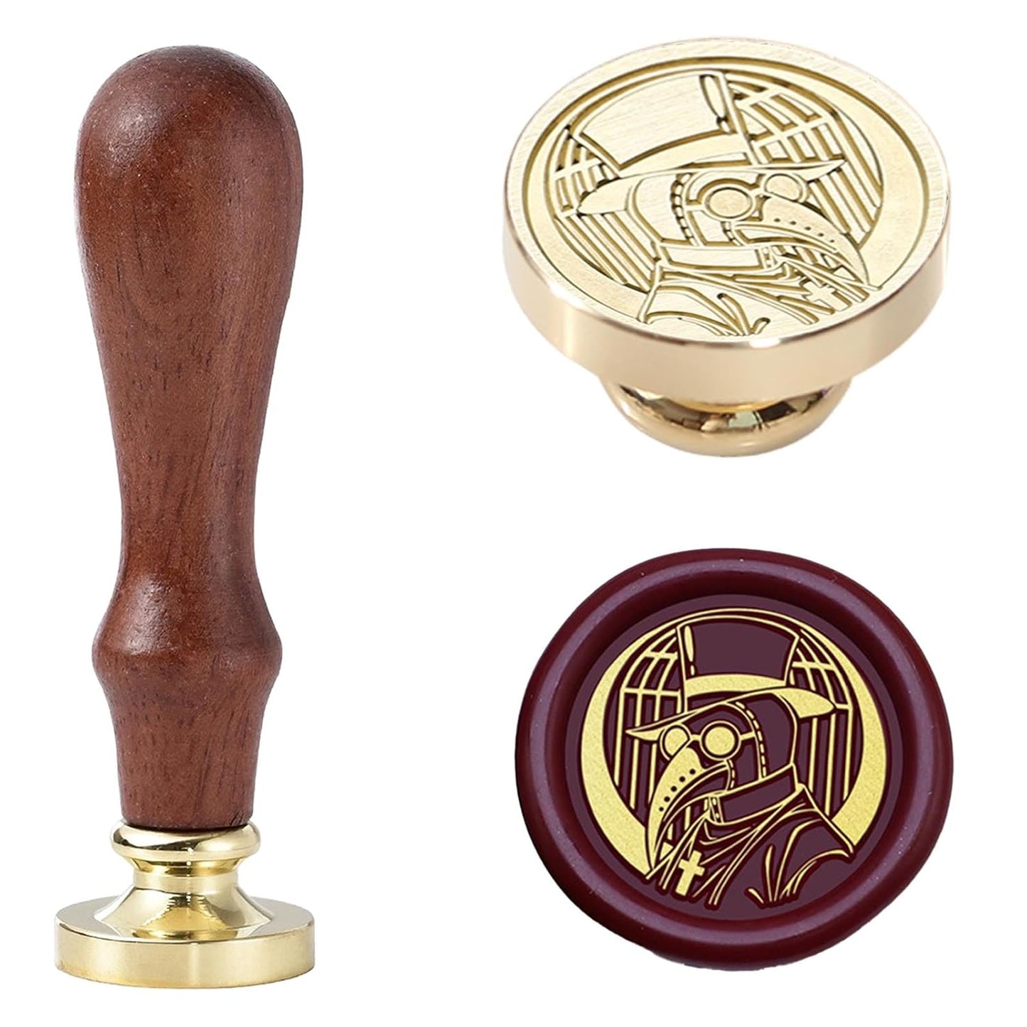 Plague Doctor Wax Seal Stamp - 0.98 inch/25mm Vintage Removable Brass Stamp Head with Handle for Wedding Invitations Envelopes Halloween