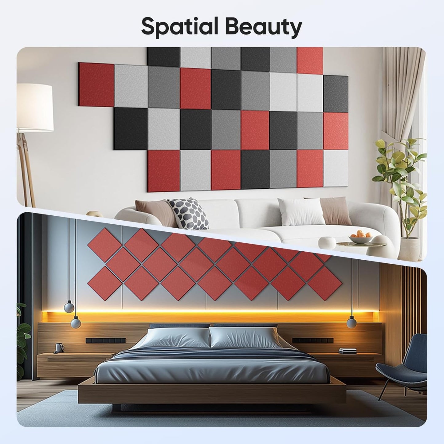 12 Pack 12" X 12" X 0.4" Acoustic Panels for Wall Sound Absorbing, Square Self-Adhesive Sound Panel, High Density Suitable for Multiple Scenarios(Cherry Red)