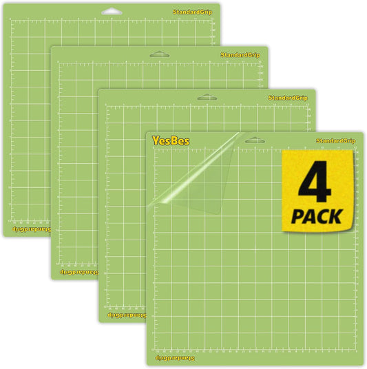 4 Pcs Cutting Mat, 12x12 Inch Standard Grip Cutting Mats for Crafts, Compatible with Cricut Maker 3/Maker 4/Maker/Explore One/Air/Air 2, Adhesive Sticky Durable Cutting Mats Accessories