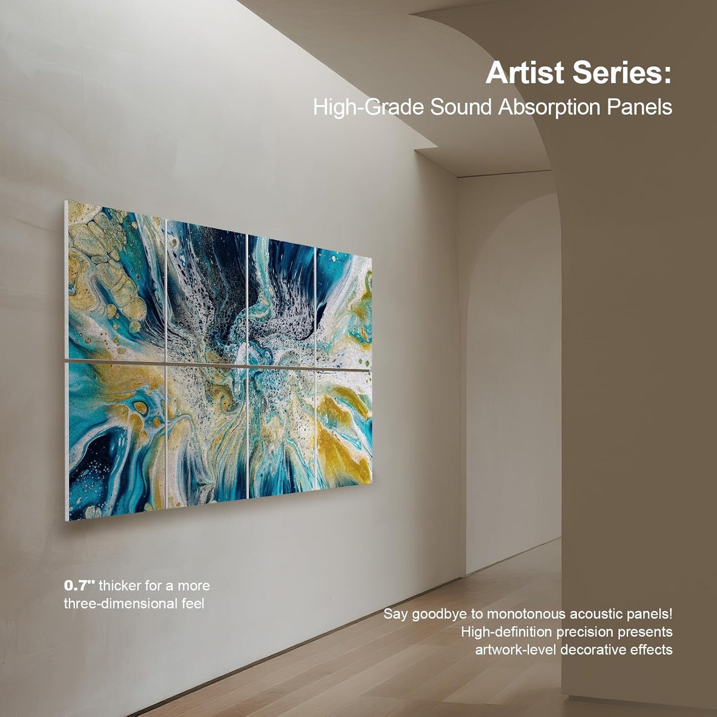 UMIACOUSTICS 8 Pcs 0.7Inch Thick Art Acoustic Panels, Total 47.2” x 31.5” Decorative Sound Absorbing Art Panels, Acoustical Wall Panels for Home, Office, Hotel, Lakeland Blue-Ripple