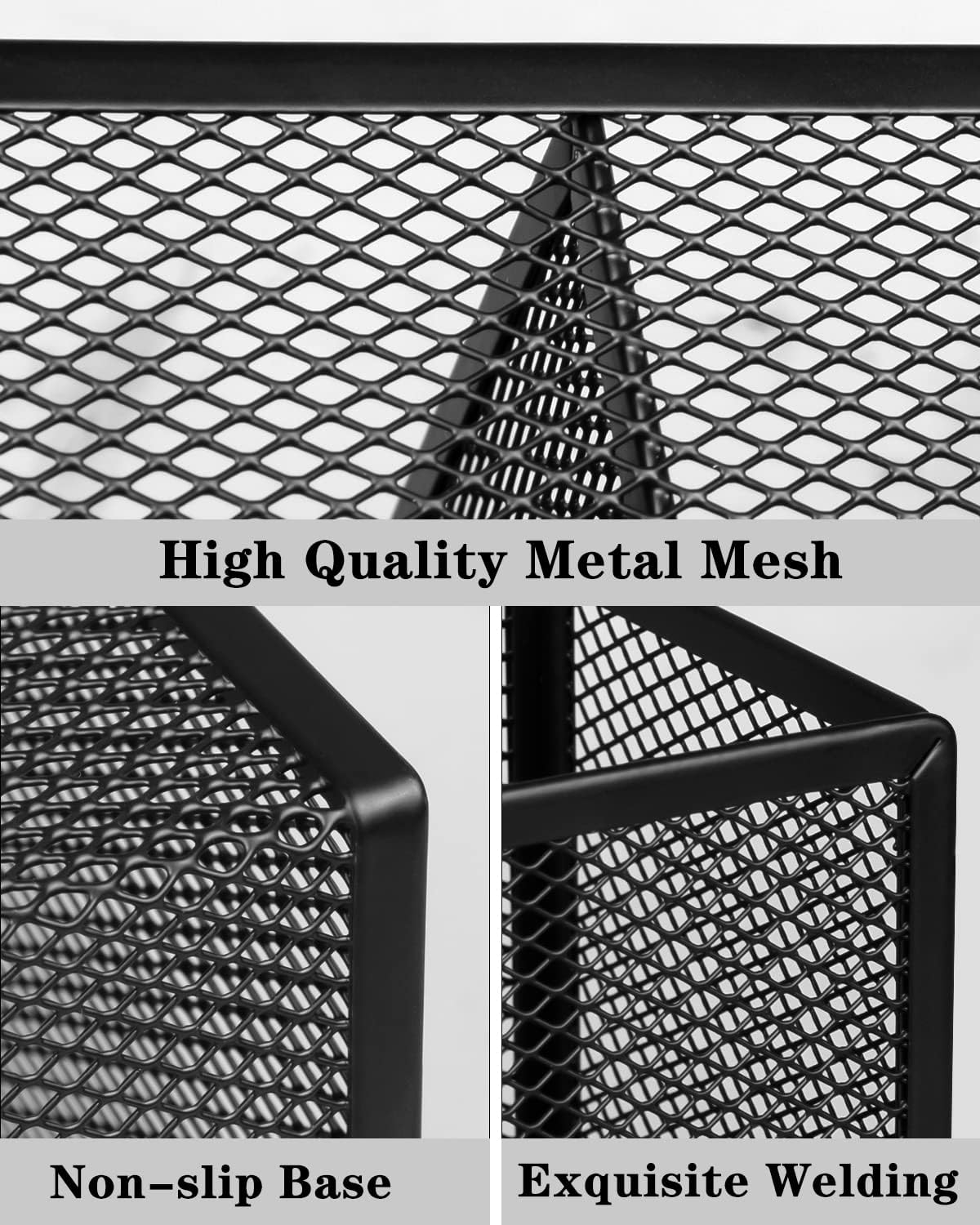 QYH Pencil Holder 4 Compartments,Metal Mesh Pen Storage Pencil Cup Makeup Brush Holder for Office Desk Accessories