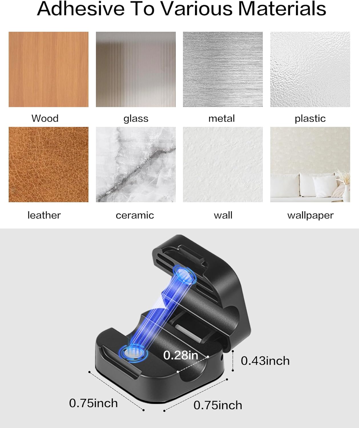 10 Pack Desk Cable Strong Adhesive Management Clips，Organize Phone Charging Magnetic Cable Wire Holder, Easy to Open, for Desk, Wall, Office, Car,Nightstand(Black)