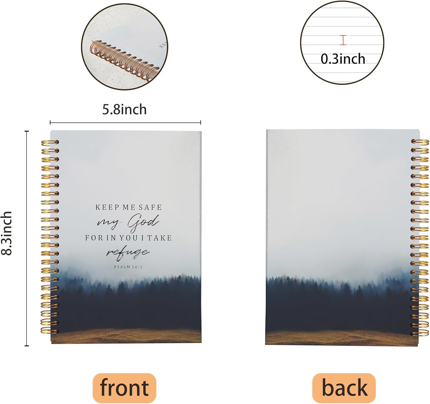 VNWEK Christian Bible Notebook Journal - Christian Gifts for Women Men Faith, Christian Journals for Writing Women, Scripture Journal, Notebook Spiral Bound with, PSALM 16:1 Writing Pads