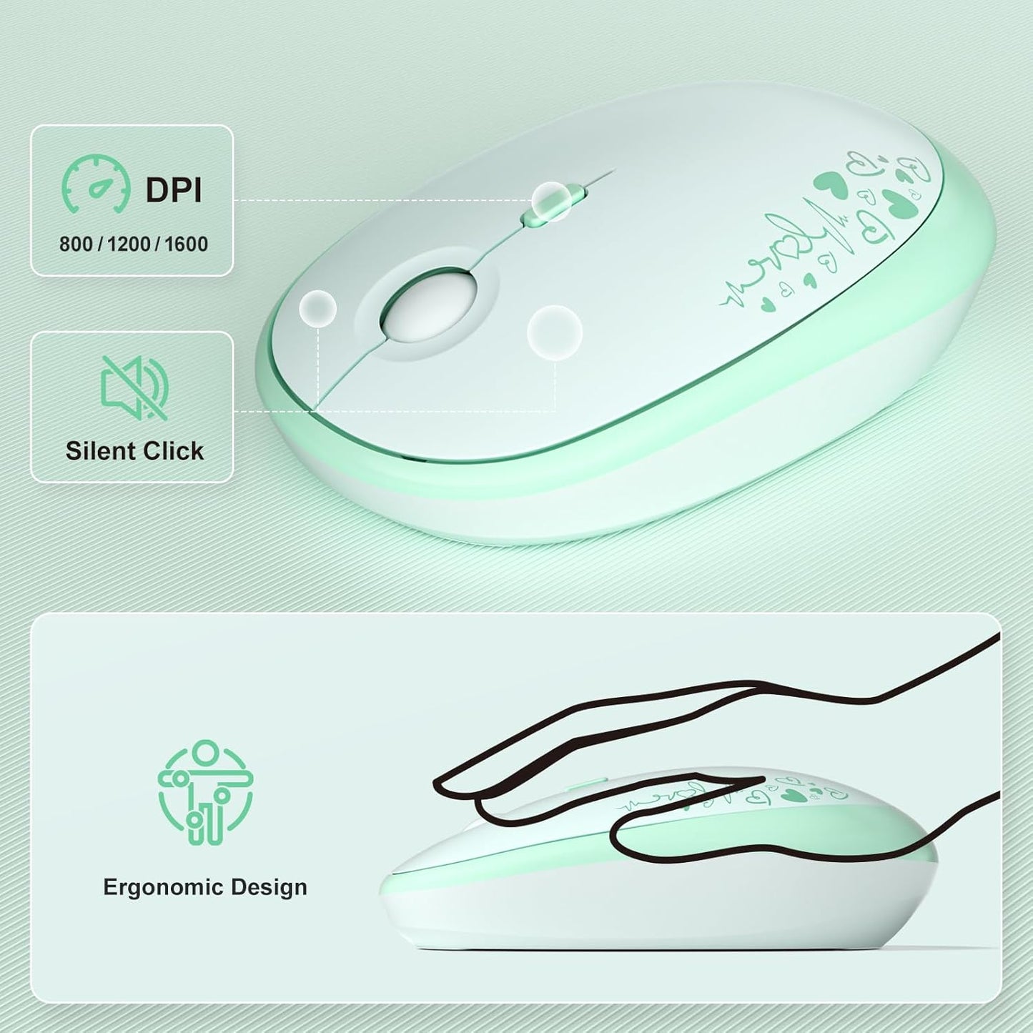 MOFII Wireless Keyboard and Mouse Combo, Cute Full Size Retro Typewriter Keyboard and Wireless Mouse, 2.4GHz Set for PC/Desktop/Laptop/Windows (Green Colorful)