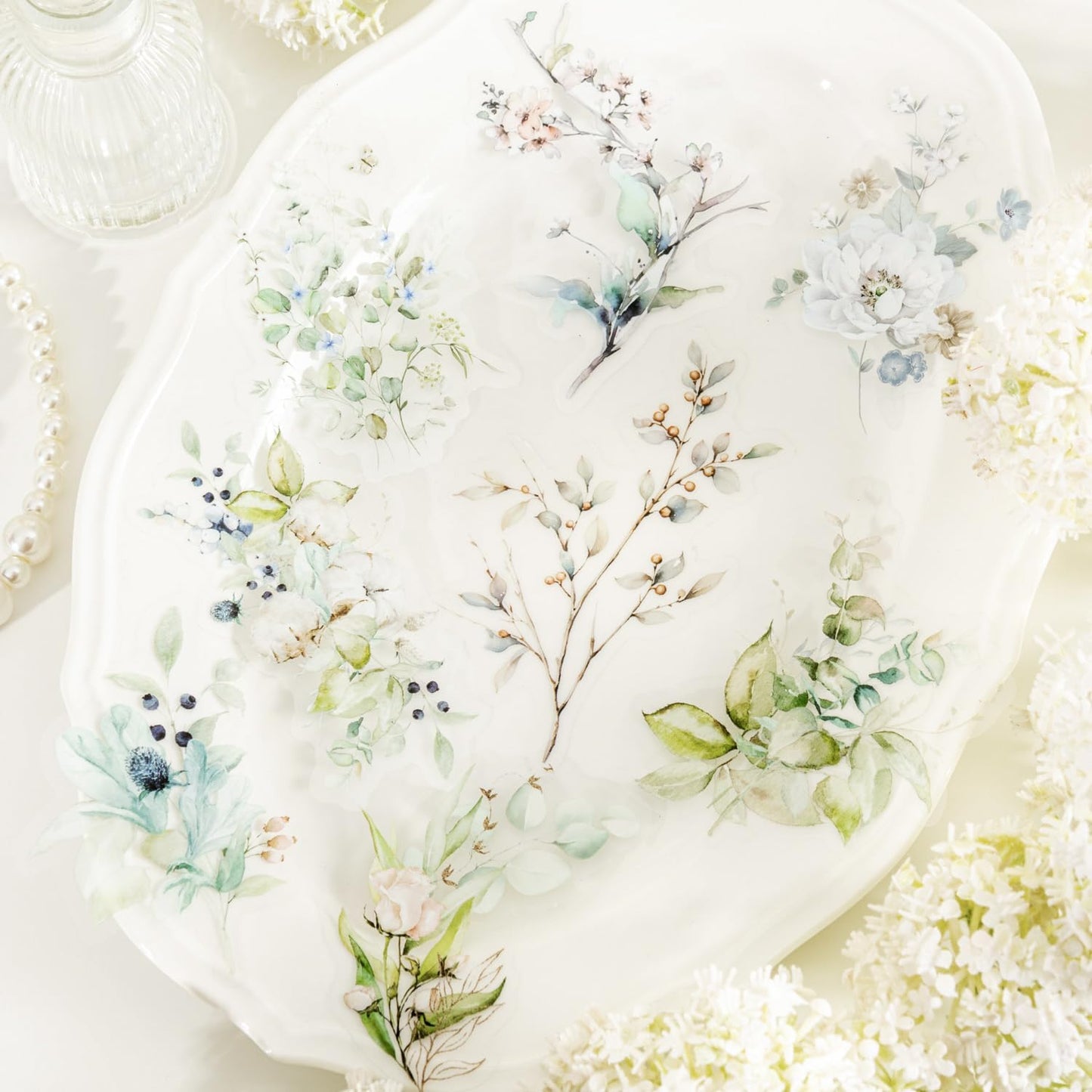 Floral Branch PET Stickers Set, 120PCS Botanical Flower Stickers for Scrapbooking, Journaling, DIY Crafts, and Art Supplies