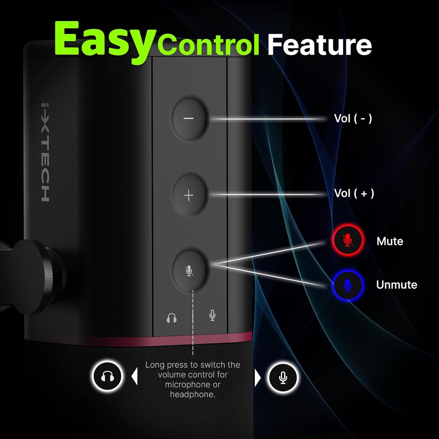 IXTECH Cardioid Dynamic Microphone with Mic Cover, Vocal USB XLR Microphone for Podcasting, Streaming, Recording, Gaming and Voice-Over (Black)