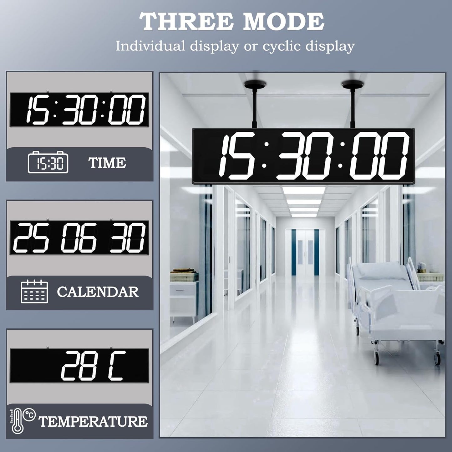 28.4‘’ Digital Clock with Large Display,Hanging Clock with Clearly Visible Large Digital Double-Sided Display,Multi-Function Led Clock with Temperature and Calendar Display (White)