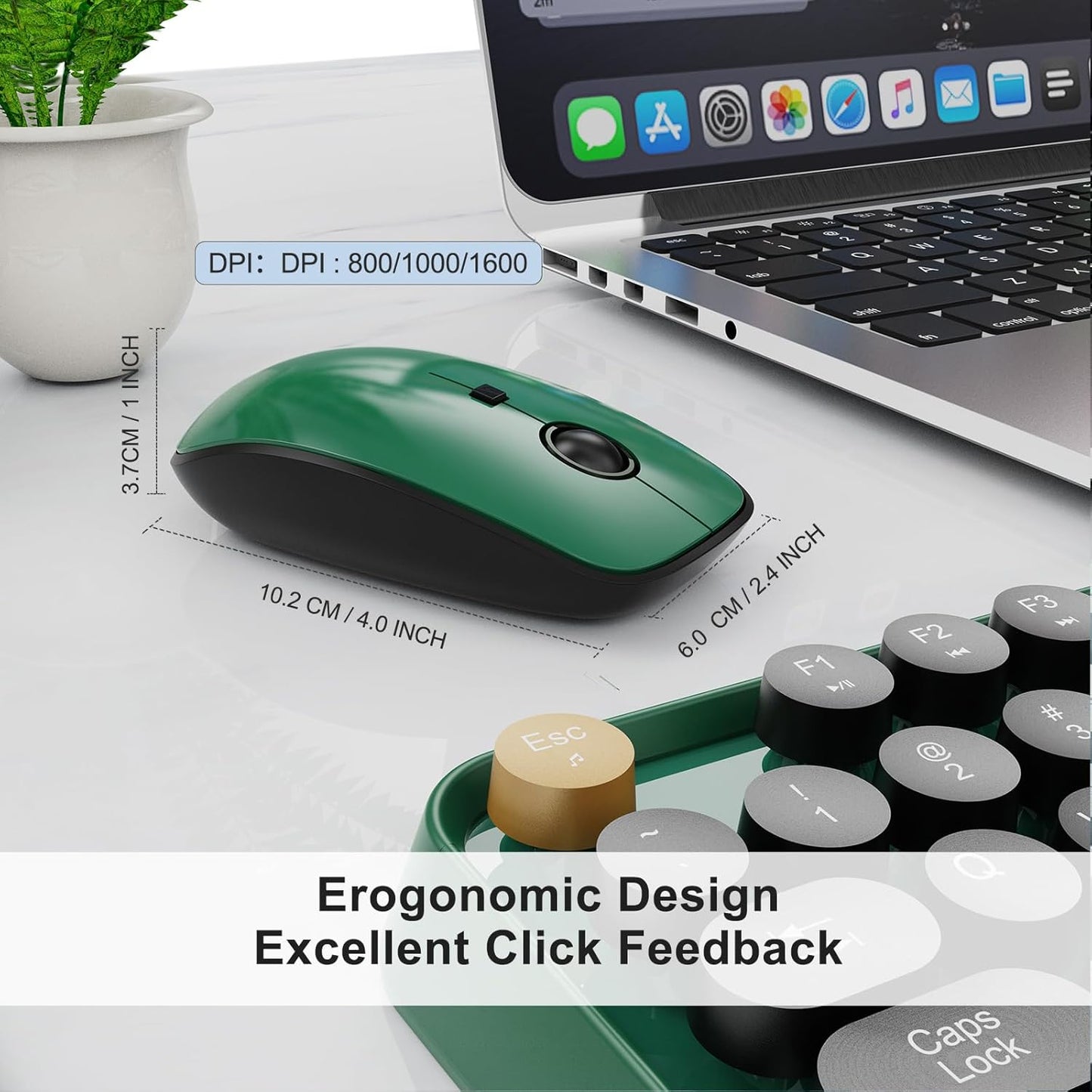 FOPETT Wireless Keyboard and Mouse Combo, 104 Keys Full-Sized 2.4 GHz Round Keycap Colorful Keyboards, USB Receiver Plug and Play, for Windows, Mac, PC, Laptop, Desktop (Black Green)