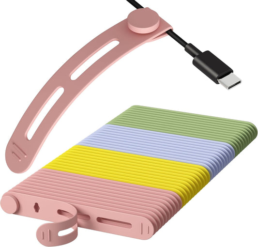 40Pcs Nearockle Reusable Cable Ties, Adjustable Silicone Cord Organizer Small Zip Ties for Charging Cords Earphone Computer Wire, Office Desk Cable Management Travel Accessories(4 Colors)