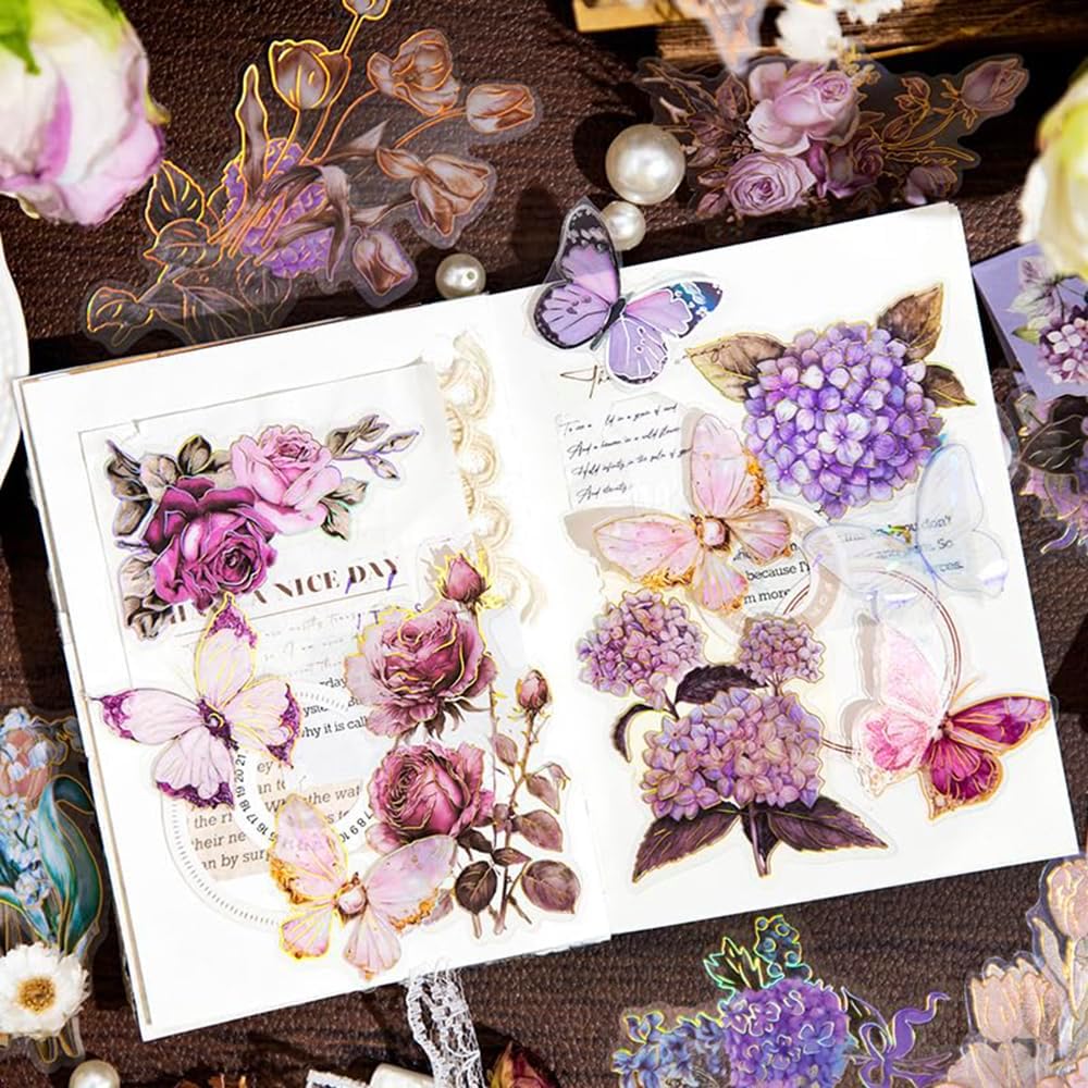 Alideco 120pcs Scrapbook Stickers Vintage Botanical Flowers Scrapbooking Junk Journal Crafts Embelishment Decoration Diary Stickers (yuhuashushuo)