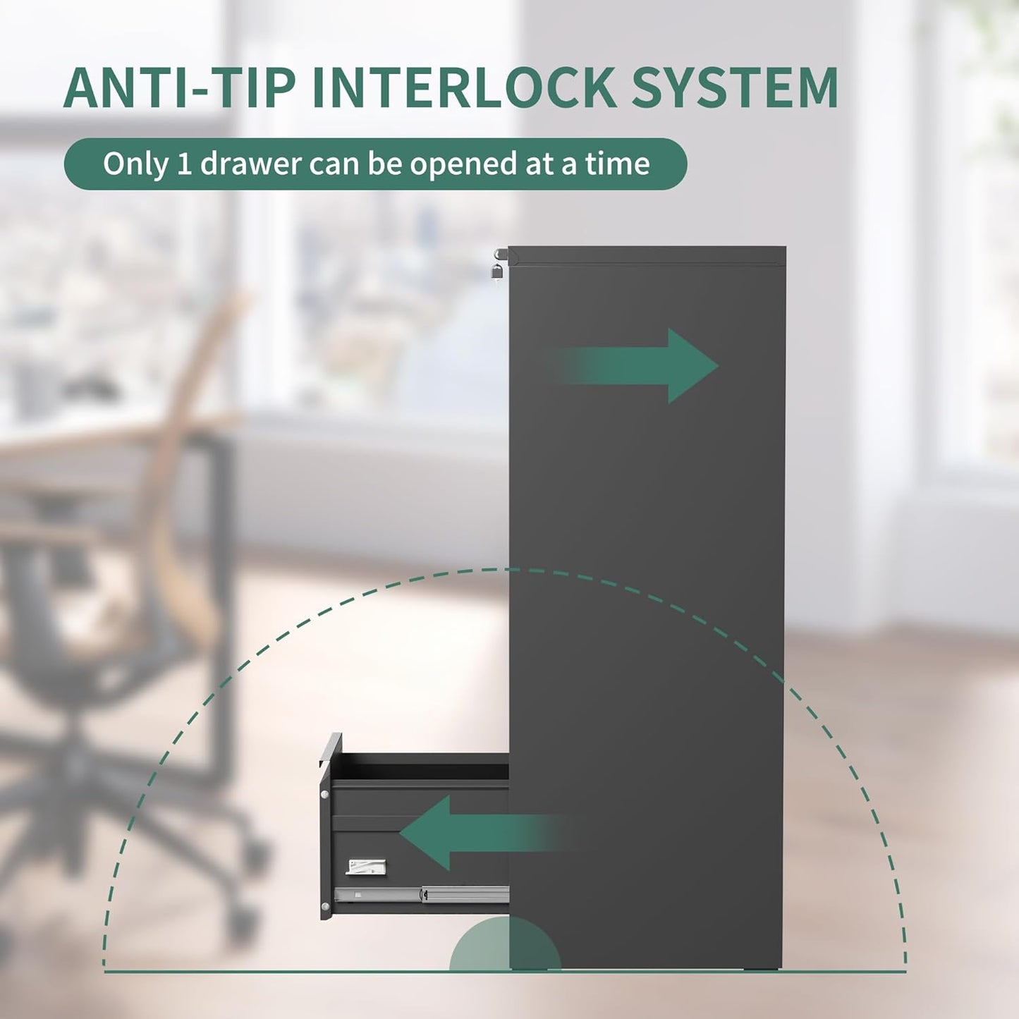 4 Drawer File Cabinet with Lock, Steel Vertical Filing Cabinets for Home Office, Metal Storage Cabinet for Hanging Legal/Letter Size Files, Assembly Required (Black)