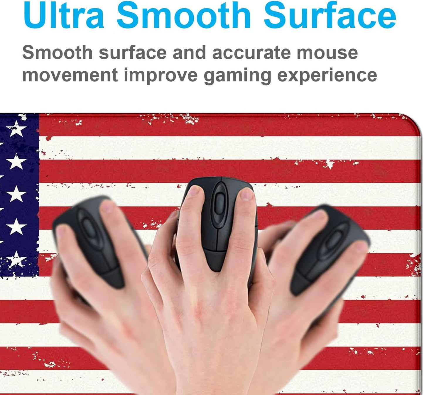 Large Gaming Mouse Pad with American Flag, XXL Laptop Mouse and Keyboard Pad, 35.4 x 15.7-Inch Office Desk Decoration