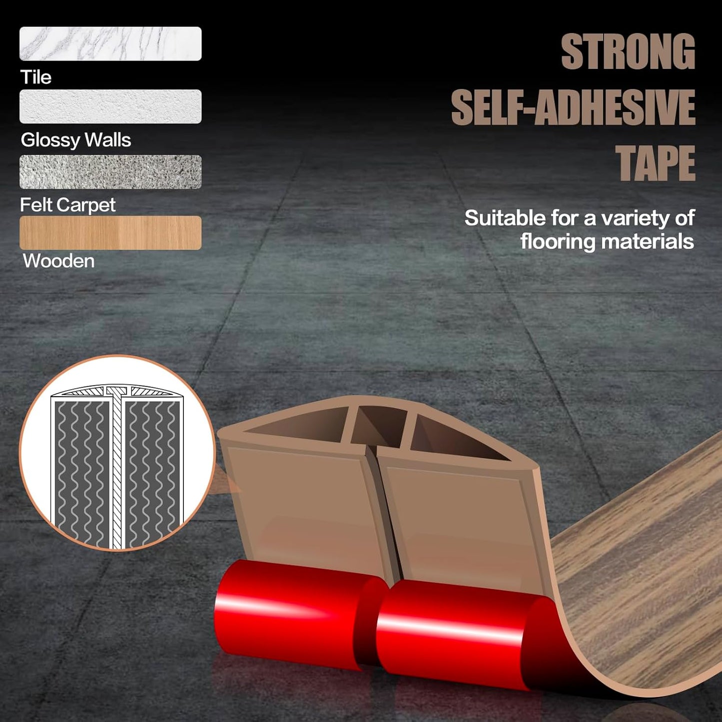 Floor Cord Cover Self Adhesive Cord Hider,3.3FT Cable Management, Extension Strip Protector for Wires, Prevent Cable Trips for Offices, Gyms, Exhibitions Cavity:0.39"(W) x0.27(H) Woodsmokedbrown