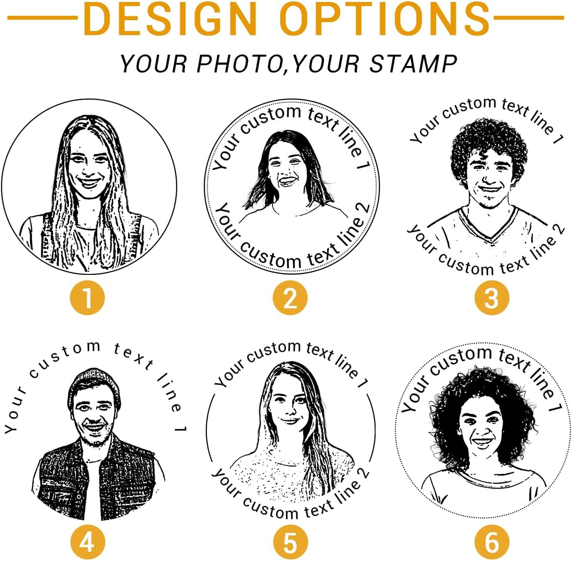 Personalized Photo face Stamp Custom Portrait Stamp Customized Self Inking Rubber Stamper with Text School Office Business Supplies Gift for Teachers Pets Kids Family Friends Client Employees, Round