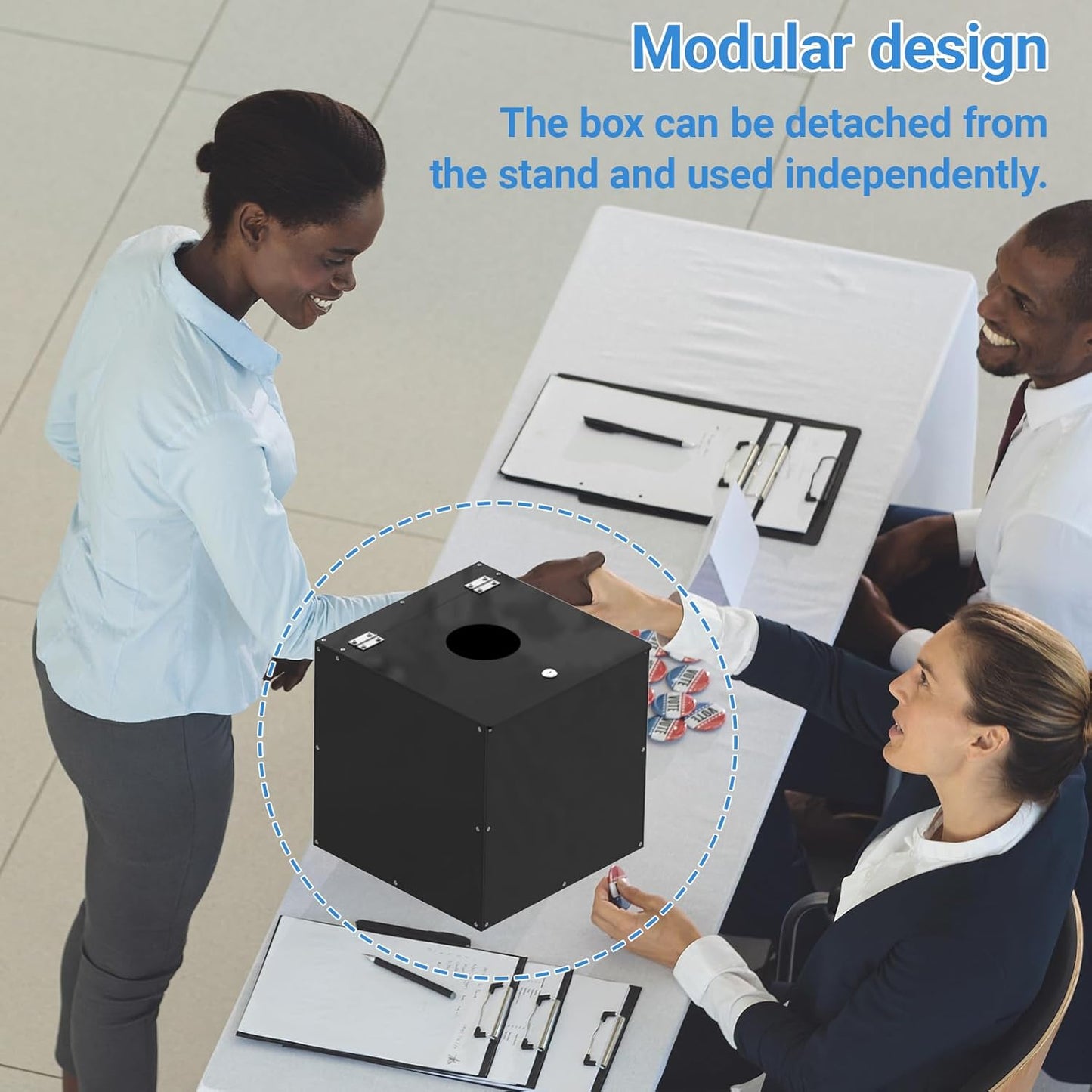 GARVIN Acrylic Raffle Ticket Box with Stand, Lockable Collection Boxes with Slot for Drawings, Voting, Fundraisers, Suggestion Cards, Secure Donation Box, Large Capacity, Black