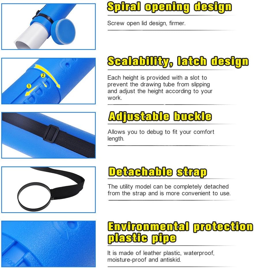 DEWEL Document Tube,Plastic Expanding Poster/Art/Document Storage Tube 24.5 to 40 inches Adjustable with Carrying Strap Waterproof and Light-Resistance Telescoping Carrying Case (Blue-Large Size)