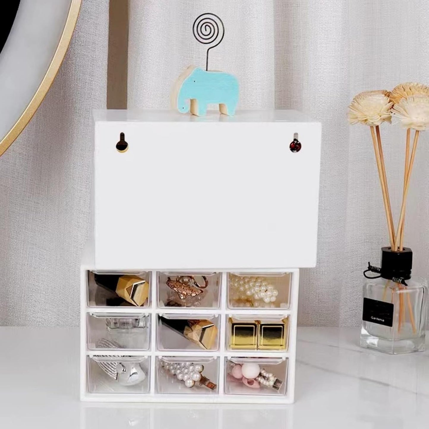 Feadily 4PCS Small Drawer Organizer for Desk, Desktop Drawer Organizer with 9 Clear Drawers, Plastic Desktop Storage Drawers 7.1 Inch x 3 .9 Inch x 4.7 Inch, White