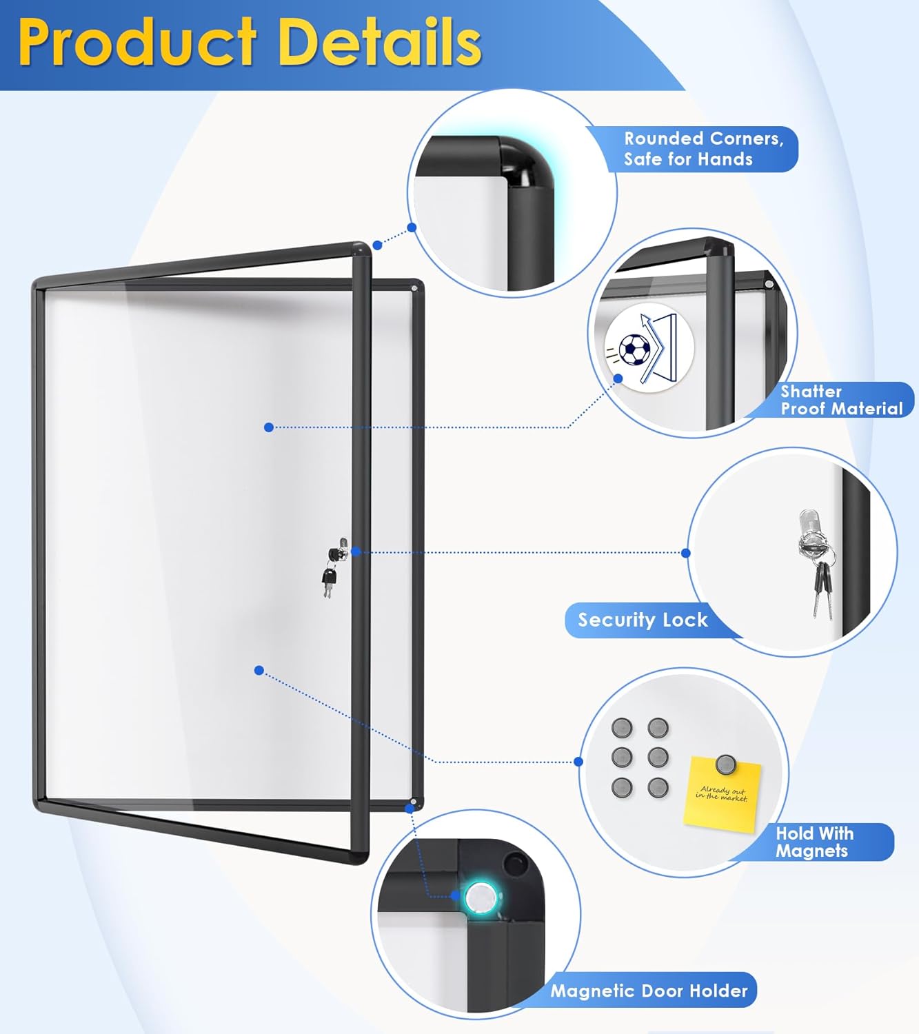 SWANCROWN Enclosed Bulletin Boards Magnetic Glass Covered Notice Information Cabinet with Aluminum Frame 38x28inch (9xA4)