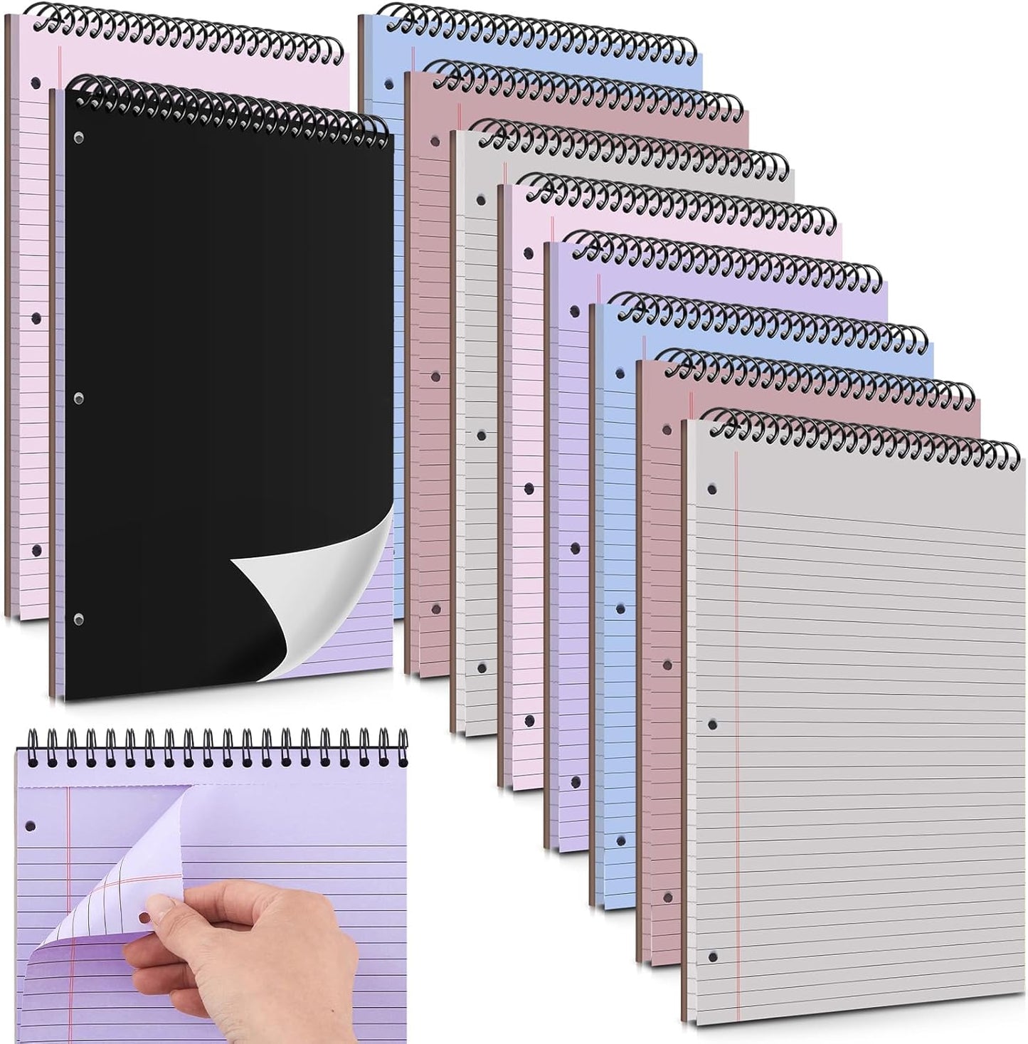 10 Packs 8. 5 x 11 in Top Bound Spiral Notebook 3 Hole Punched Legal Pads with Lined Page, 50 Sheets Per Pad, Hard Cardboard Paper College Ruled Notepad for Office School (Morandi Colors)