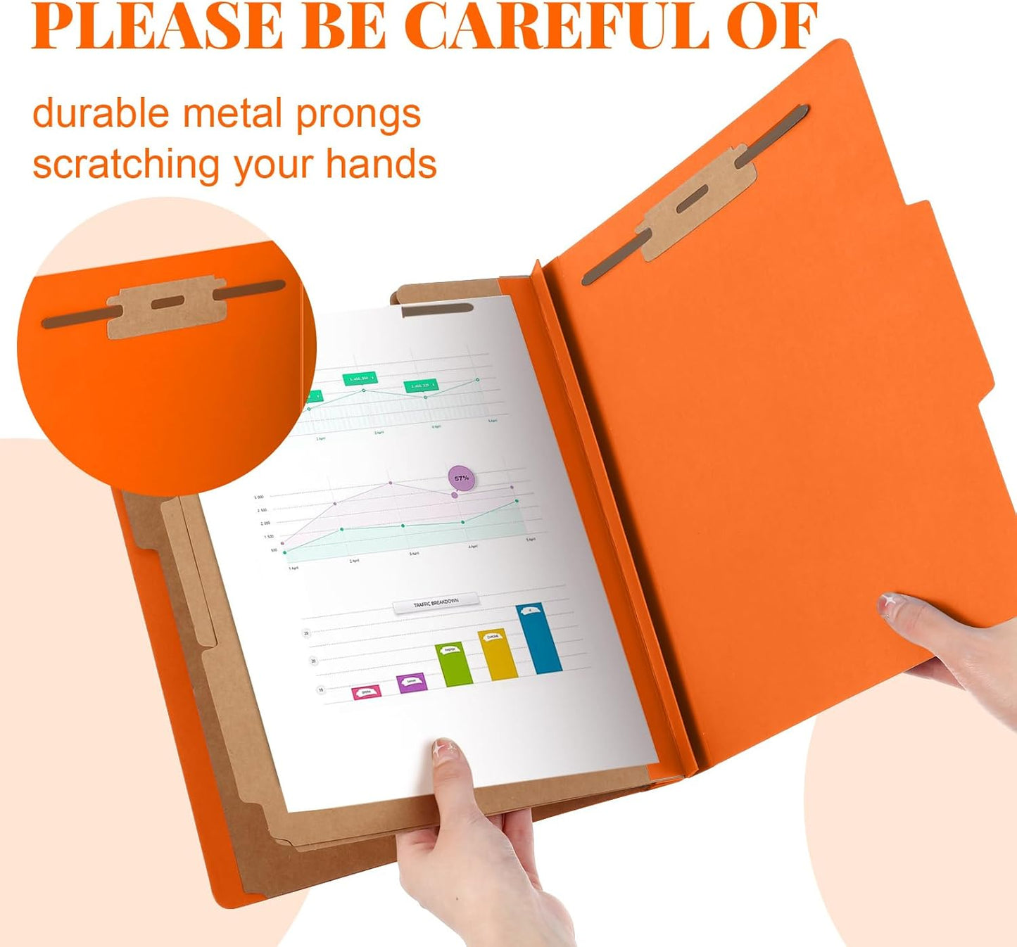 12 Pcs Classification Folders Letter Size, 3 Divider Pressboard File Folder with Fasteners, Expanding File Organizer Bulk for Teachers, Clergy, Office, Church, Christmas Donations (Orange)