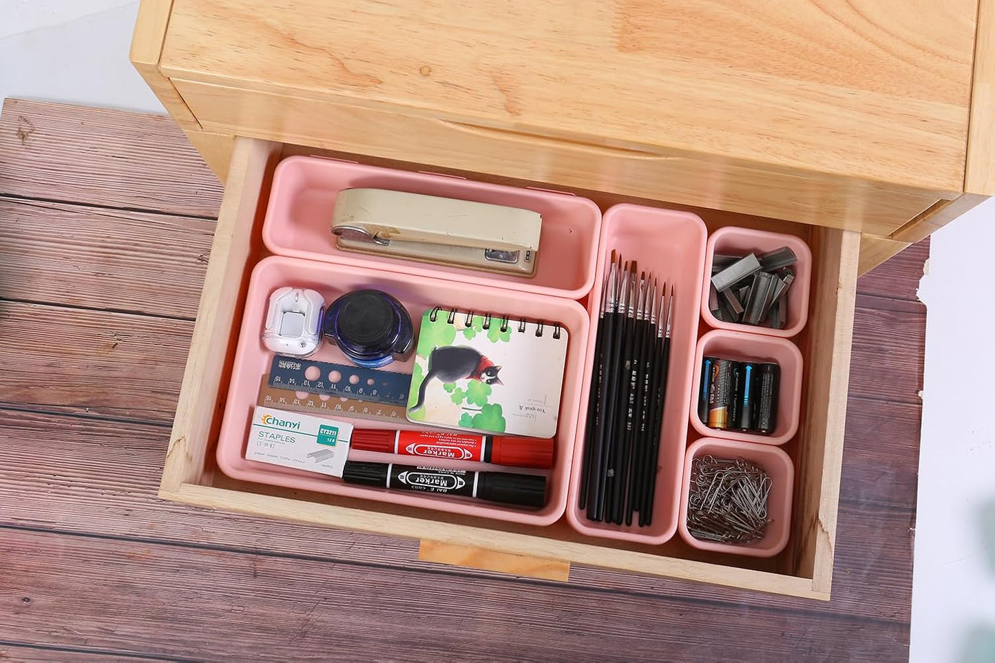 15 PCS Interlocking Desk Drawer Organizer Separator for Office,Bathroom,Kitchen,Makeup（Pink）