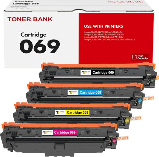 069 Toner Cartridge Set 069H MF753Cdw Compatible Replacement for Canon 069 069H Toner Cartridge for Canon imageCLASS MF753Cdw MF751Cdw LBP674Cdw Printer Ink Black Cyan Yellow Magenta 4 Pack