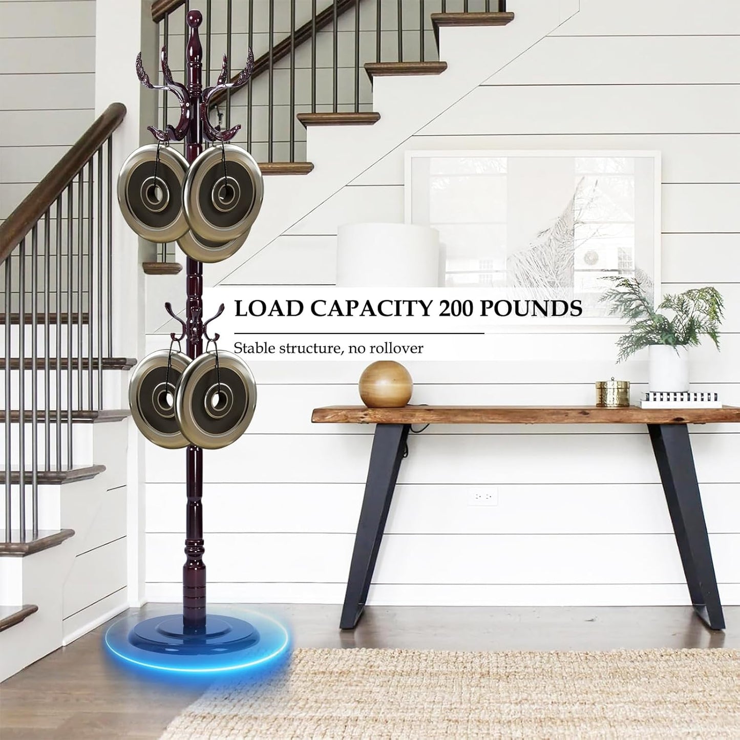 Wood Coat Rack Freestanding, Natural Coats Tree Stand with 14 Hooks, 73" Sturdy and Easy Assembly Coat Rack Stand for Entryway, Hallway, Bedroom, Bags, Hats (Heavy-duty Disc Base, Royal Claw)