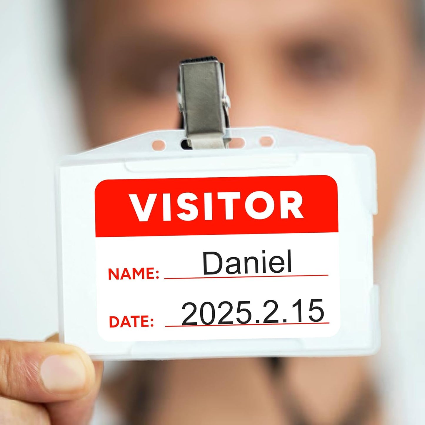 Visitor Pass Stickers – 300 Writable Name Tag Labels, 2 x 3 Inch, Self-Adhesive Identification Badges for Office, School, Events (300Pcs-Fluorescent Red)