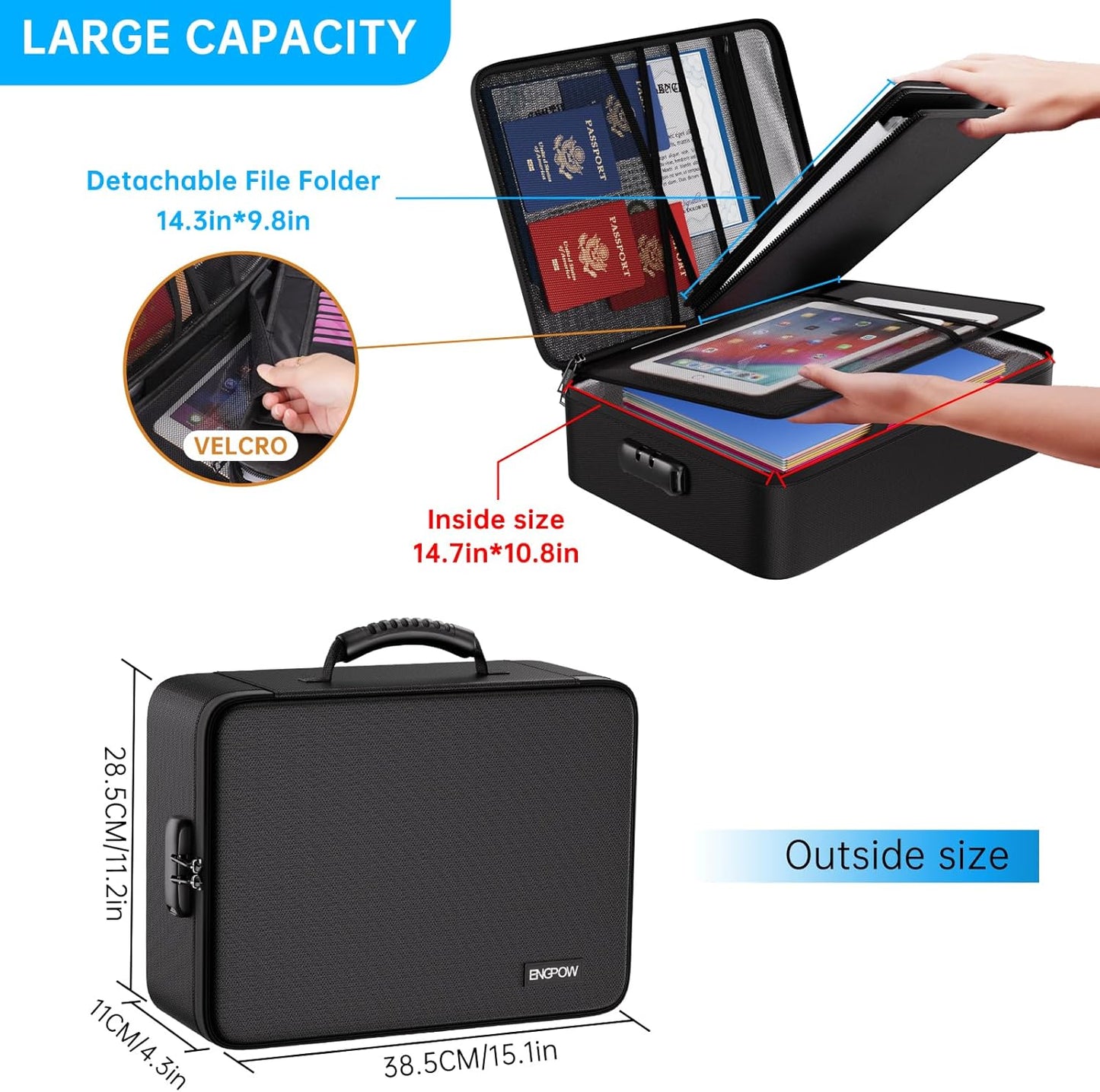 ENGPOW File Organizer Bag with 13 Pocket Accordion File Folder, Fireproof Document Organizer with Lock& Labels,Multi-Layer Portable Home Travel Safe Storage Box for Important Documents,Files and More