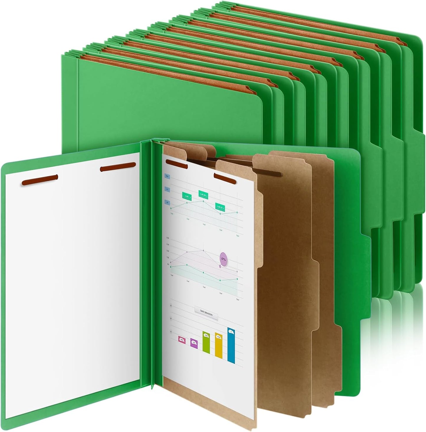 12 Pcs Classification Folders Letter Size, 3 Divider Pressboard File Folder with Fasteners, Expanding File Organizer Bulk for Teachers, Clergy, Office, Church, Christmas Donations (Green)